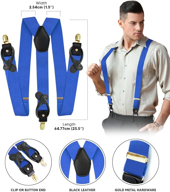 Solid Convertible Suspenders with Gold or Silver Hardware in a Box by Vittorio Farina (SUSP - CONV - GC_ROYAL) for Independent Retail Stores by Dubal Brothers