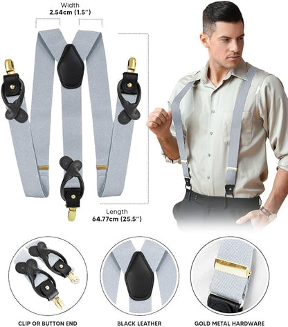 Solid Convertible Suspenders with Gold or Silver Hardware in a Box by Vittorio Farina (SUSP - CONV - GC_SILVER) for Independent Retail Stores by Dubal Brothers