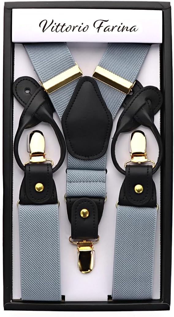 Solid Convertible Suspenders with Gold or Silver Hardware in a Box by Vittorio Farina (SUSP - CONV - GC_SILVER) for Independent Retail Stores by Dubal Brothers