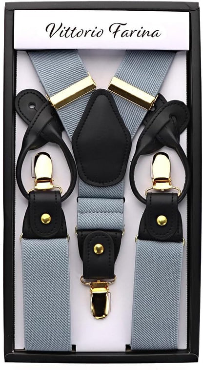 Solid Convertible Suspenders with Gold or Silver Hardware in a Box by Vittorio Farina (SUSP - CONV - GC_SILVER) for Independent Retail Stores by Dubal Brothers