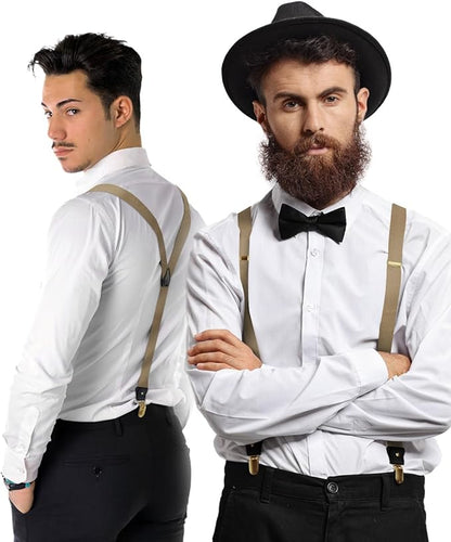 Solid Convertible Suspenders with Gold or Silver Hardware in a Box by Vittorio Farina (SUSP - CONV - GC_TAUPE) for Independent Retail Stores by Dubal Brothers