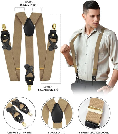 Solid Convertible Suspenders with Gold or Silver Hardware in a Box by Vittorio Farina (SUSP - CONV - GC_TAUPE) for Independent Retail Stores by Dubal Brothers