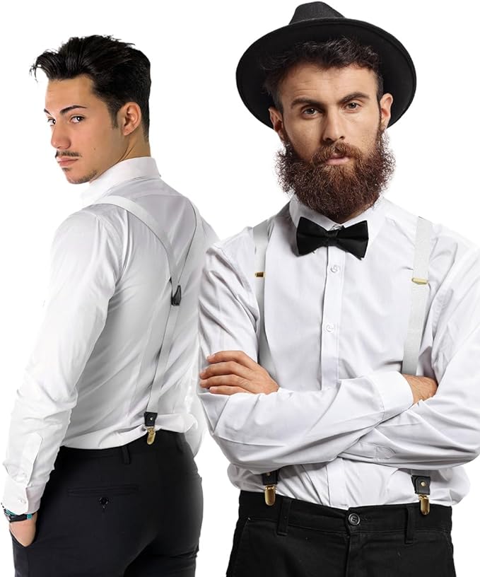 Solid Convertible Suspenders with Gold or Silver Hardware in a Box by Vittorio Farina (SUSP - CONV - GC_WHITE) for Independent Retail Stores by Dubal Brothers