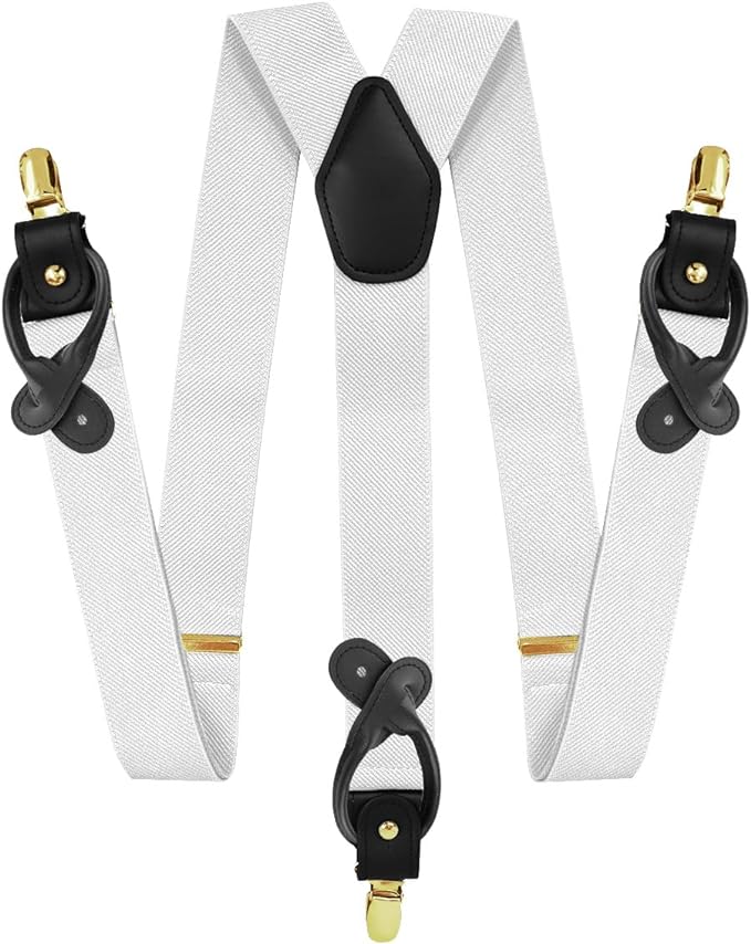 Solid Convertible Suspenders with Gold or Silver Hardware in a Box by Vittorio Farina (SUSP - CONV - GC_WHITE) for Independent Retail Stores by Dubal Brothers