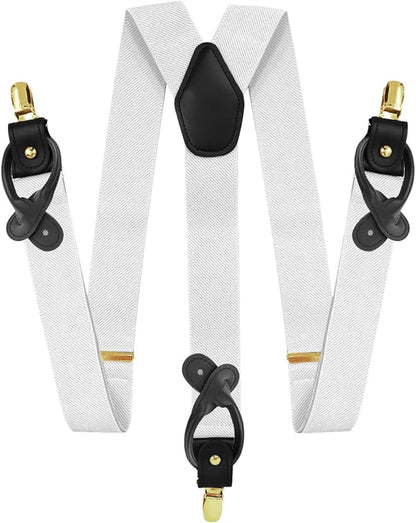 Solid Convertible Suspenders with Gold or Silver Hardware in a Box by Vittorio Farina (SUSP - CONV - GC_WHITE) for Independent Retail Stores by Dubal Brothers