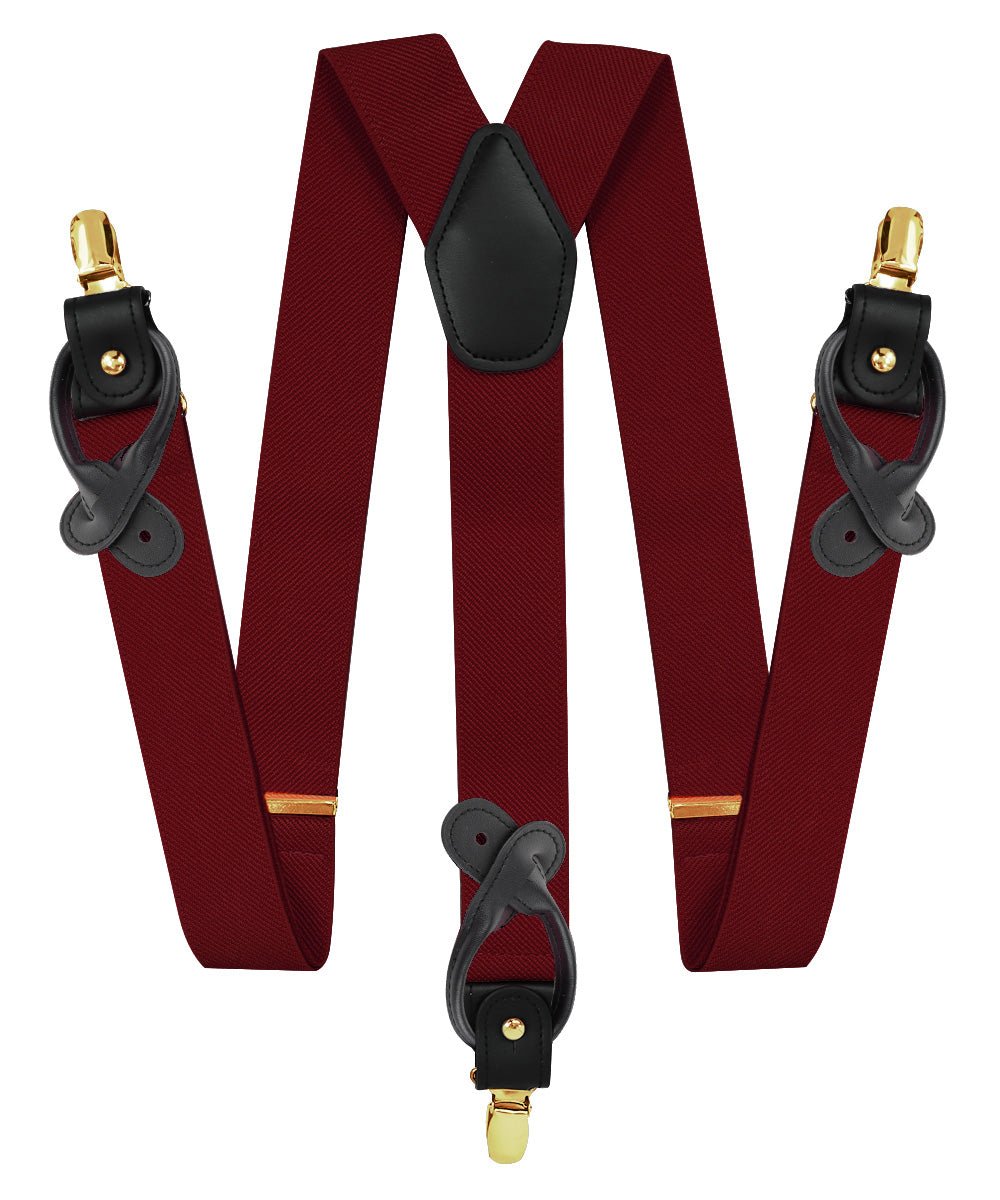 Solid Convertible Suspenders with Gold or Silver Hardware in a Box by Vittorio Farina (SUSP - CONV - GC_WINE) for Independent Retail Stores by Dubal Brothers