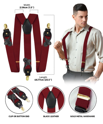 Solid Convertible Suspenders with Gold or Silver Hardware in a Box by Vittorio Farina (SUSP - CONV - GC_WINE) for Independent Retail Stores by Dubal Brothers
