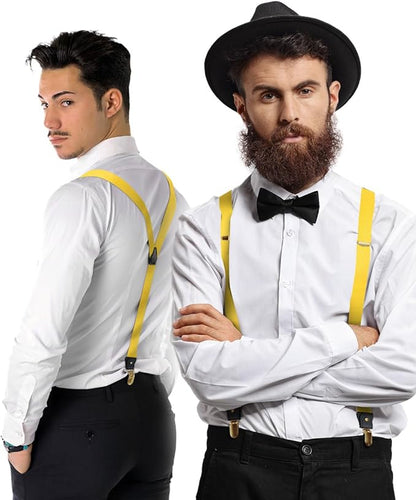 Solid Convertible Suspenders with Gold or Silver Hardware in a Box by Vittorio Farina (SUSP - CONV - GC_YELLOW) for Independent Retail Stores by Dubal Brothers