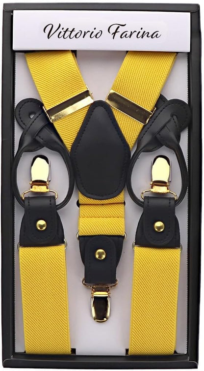 Solid Convertible Suspenders with Gold or Silver Hardware in a Box by Vittorio Farina (SUSP - CONV - GC_YELLOW) for Independent Retail Stores by Dubal Brothers