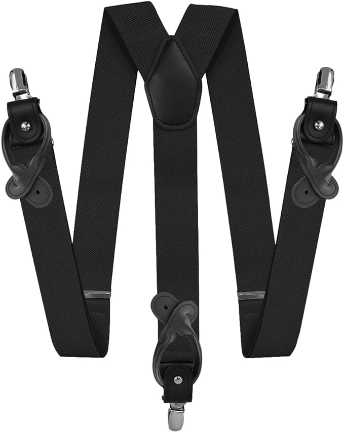 Solid Convertible Suspenders with Gold or Silver Hardware in a Box by Vittorio Farina (SUSP - CONV - SC_BLACK) for Independent Retail Stores by Dubal Brothers