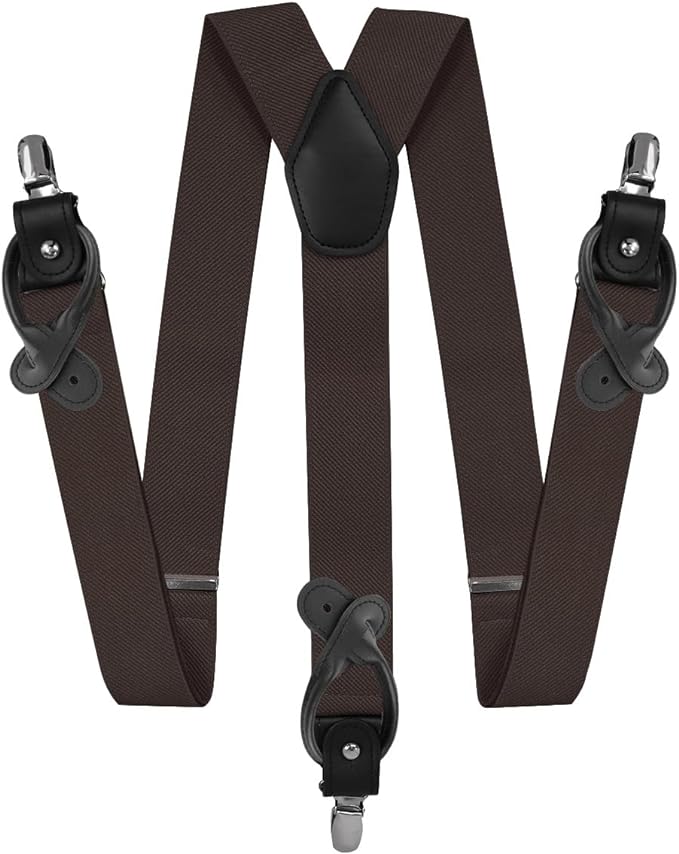 Solid Convertible Suspenders with Gold or Silver Hardware in a Box by Vittorio Farina (SUSP - CONV - SC_BROWN) for Independent Retail Stores by Dubal Brothers