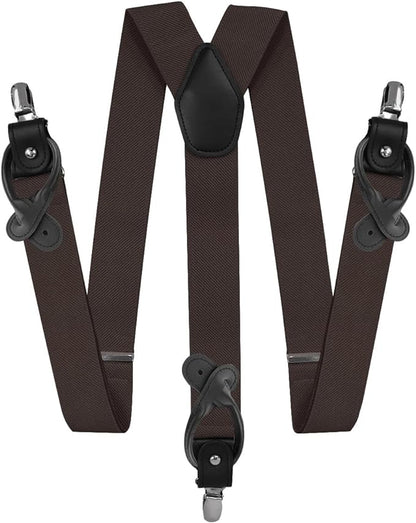 Solid Convertible Suspenders with Gold or Silver Hardware in a Box by Vittorio Farina (SUSP - CONV - SC_BROWN) for Independent Retail Stores by Dubal Brothers