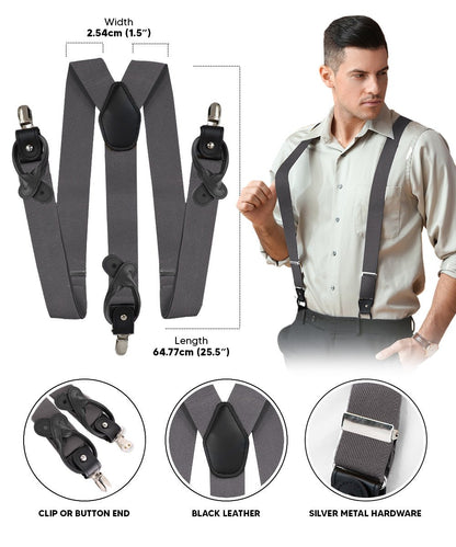 Solid Convertible Suspenders with Gold or Silver Hardware in a Box by Vittorio Farina (SUSP - CONV - SC_CHARCOAL) for Independent Retail Stores by Dubal Brothers