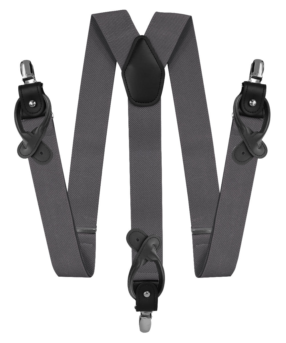 Solid Convertible Suspenders with Gold or Silver Hardware in a Box by Vittorio Farina (SUSP - CONV - SC_CHARCOAL) for Independent Retail Stores by Dubal Brothers