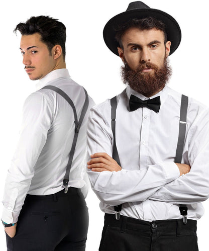 Solid Convertible Suspenders with Gold or Silver Hardware in a Box by Vittorio Farina (SUSP - CONV - SC_CHARCOAL) for Independent Retail Stores by Dubal Brothers