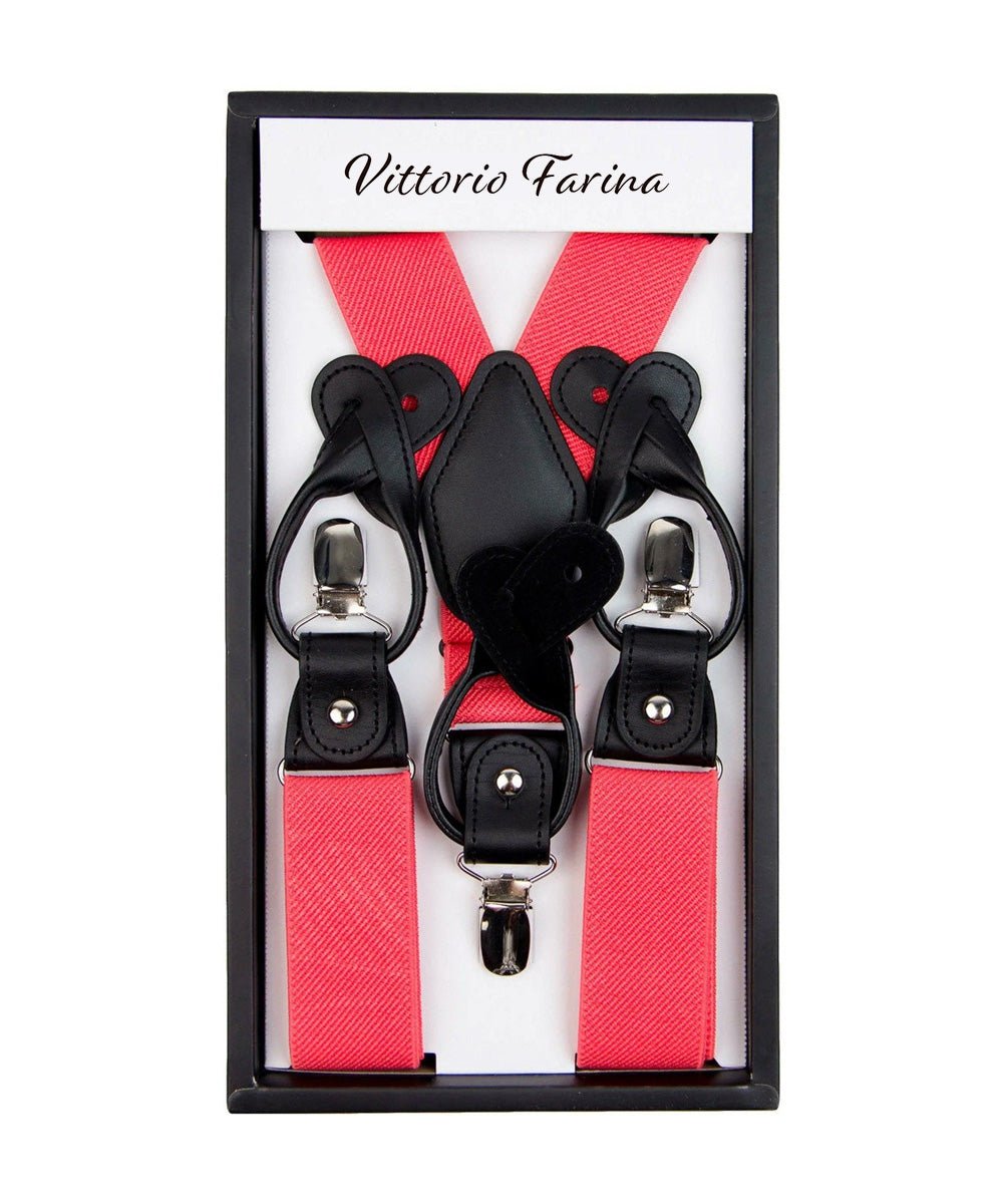 Solid Convertible Suspenders with Gold or Silver Hardware in a Box by Vittorio Farina (SUSP - CONV - SC_CORAL) for Independent Retail Stores by Dubal Brothers