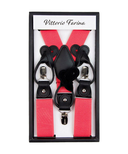 Solid Convertible Suspenders with Gold or Silver Hardware in a Box by Vittorio Farina (SUSP - CONV - SC_CORAL) for Independent Retail Stores by Dubal Brothers