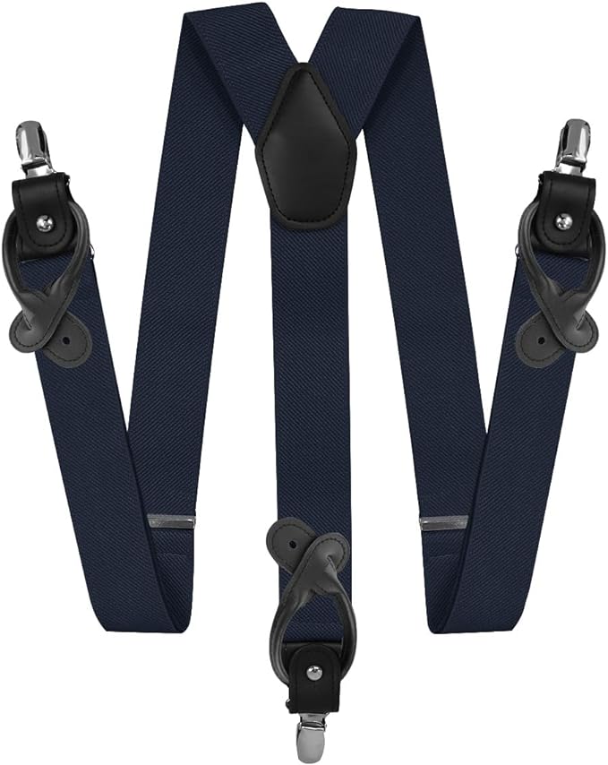 Solid Convertible Suspenders with Gold or Silver Hardware in a Box by Vittorio Farina (SUSP - CONV - SC_DARK - NAVY) for Independent Retail Stores by Dubal Brothers