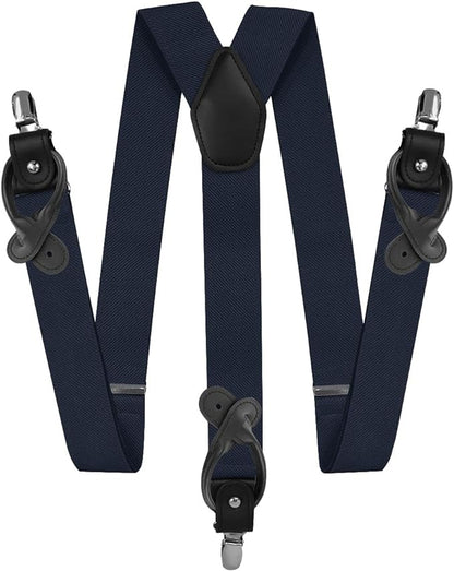 Solid Convertible Suspenders with Gold or Silver Hardware in a Box by Vittorio Farina (SUSP - CONV - SC_DARK - NAVY) for Independent Retail Stores by Dubal Brothers