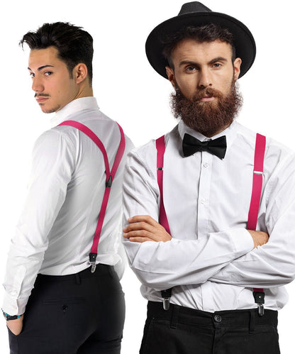 Solid Convertible Suspenders with Gold or Silver Hardware in a Box by Vittorio Farina (SUSP - CONV - SC_HOT - PINK) for Independent Retail Stores by Dubal Brothers