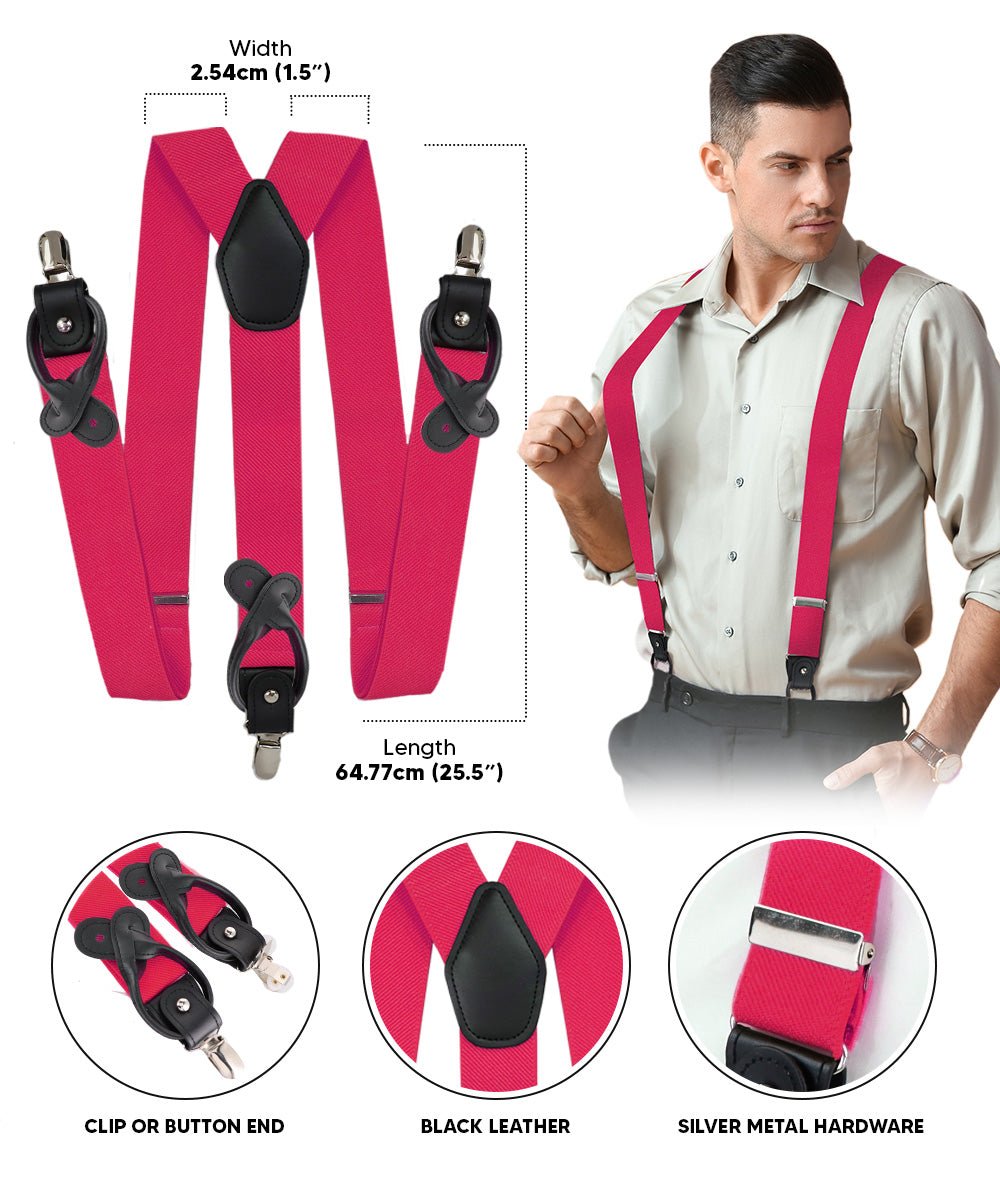 Solid Convertible Suspenders with Gold or Silver Hardware in a Box by Vittorio Farina (SUSP - CONV - SC_HOT - PINK) for Independent Retail Stores by Dubal Brothers