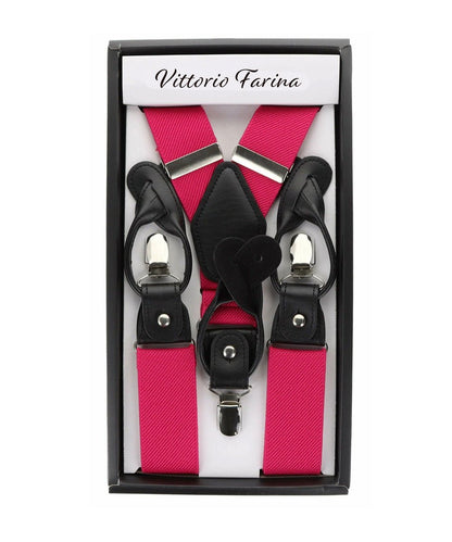 Solid Convertible Suspenders with Gold or Silver Hardware in a Box by Vittorio Farina (SUSP - CONV - SC_HOT - PINK) for Independent Retail Stores by Dubal Brothers