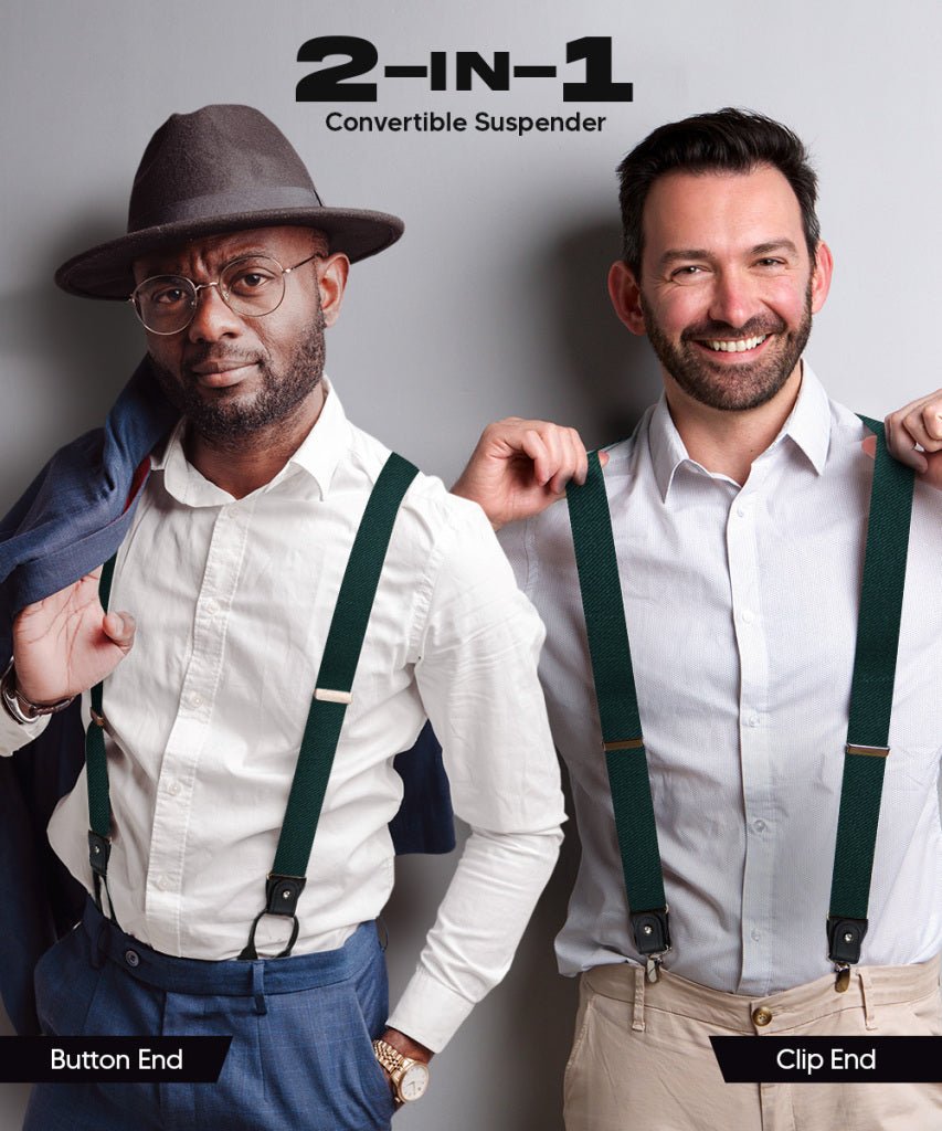 Solid Convertible Suspenders with Gold or Silver Hardware in a Box by Vittorio Farina (SUSP - CONV - SC_HUNTER) for Independent Retail Stores by Dubal Brothers