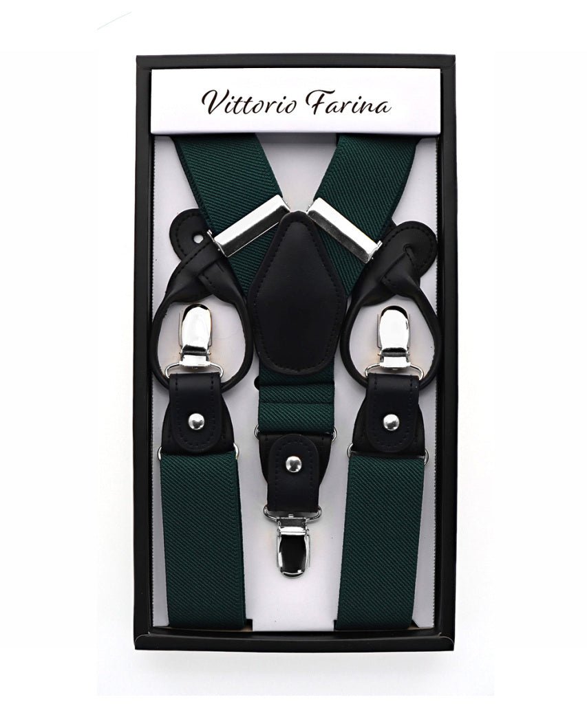 Solid Convertible Suspenders with Gold or Silver Hardware in a Box by Vittorio Farina (SUSP - CONV - SC_HUNTER) for Independent Retail Stores by Dubal Brothers