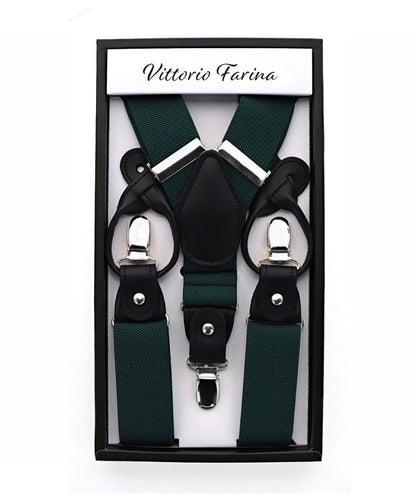 Solid Convertible Suspenders with Gold or Silver Hardware in a Box by Vittorio Farina (SUSP - CONV - SC_HUNTER) for Independent Retail Stores by Dubal Brothers