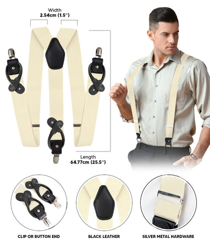 Solid Convertible Suspenders with Gold or Silver Hardware in a Box by Vittorio Farina (SUSP - CONV - SC_IVORY) for Independent Retail Stores by Dubal Brothers