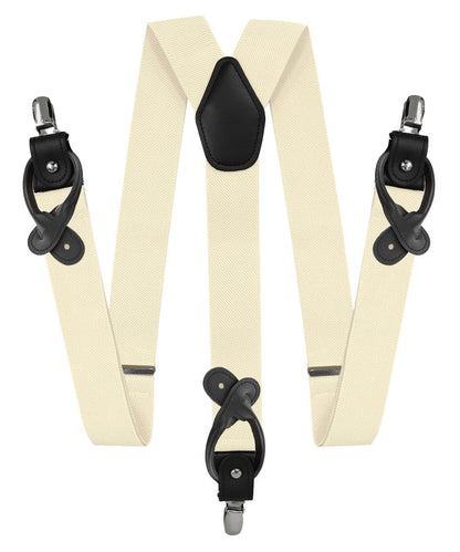Solid Convertible Suspenders with Gold or Silver Hardware in a Box by Vittorio Farina (SUSP - CONV - SC_IVORY) for Independent Retail Stores by Dubal Brothers