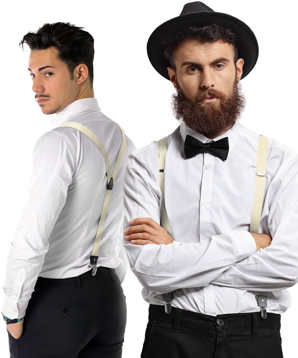 Solid Convertible Suspenders with Gold or Silver Hardware in a Box by Vittorio Farina (SUSP - CONV - SC_IVORY) for Independent Retail Stores by Dubal Brothers