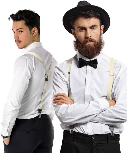 Solid Convertible Suspenders with Gold or Silver Hardware in a Box by Vittorio Farina (SUSP - CONV - SC_IVORY) for Independent Retail Stores by Dubal Brothers