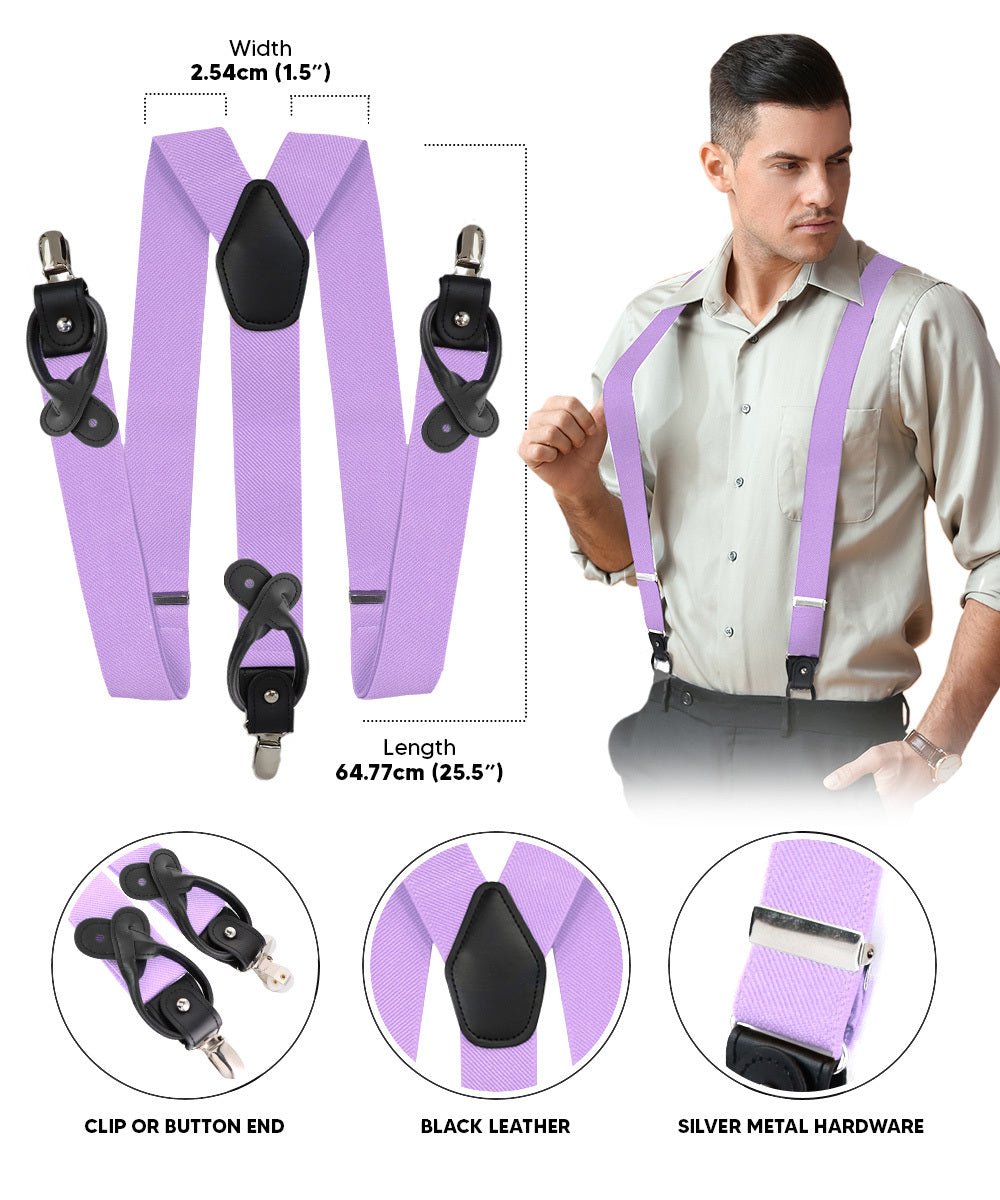 Solid Convertible Suspenders with Gold or Silver Hardware in a Box by Vittorio Farina (SUSP - CONV - SC_LAVENDER) for Independent Retail Stores by Dubal Brothers