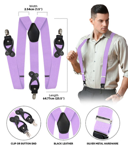 Solid Convertible Suspenders with Gold or Silver Hardware in a Box by Vittorio Farina (SUSP - CONV - SC_LAVENDER) for Independent Retail Stores by Dubal Brothers
