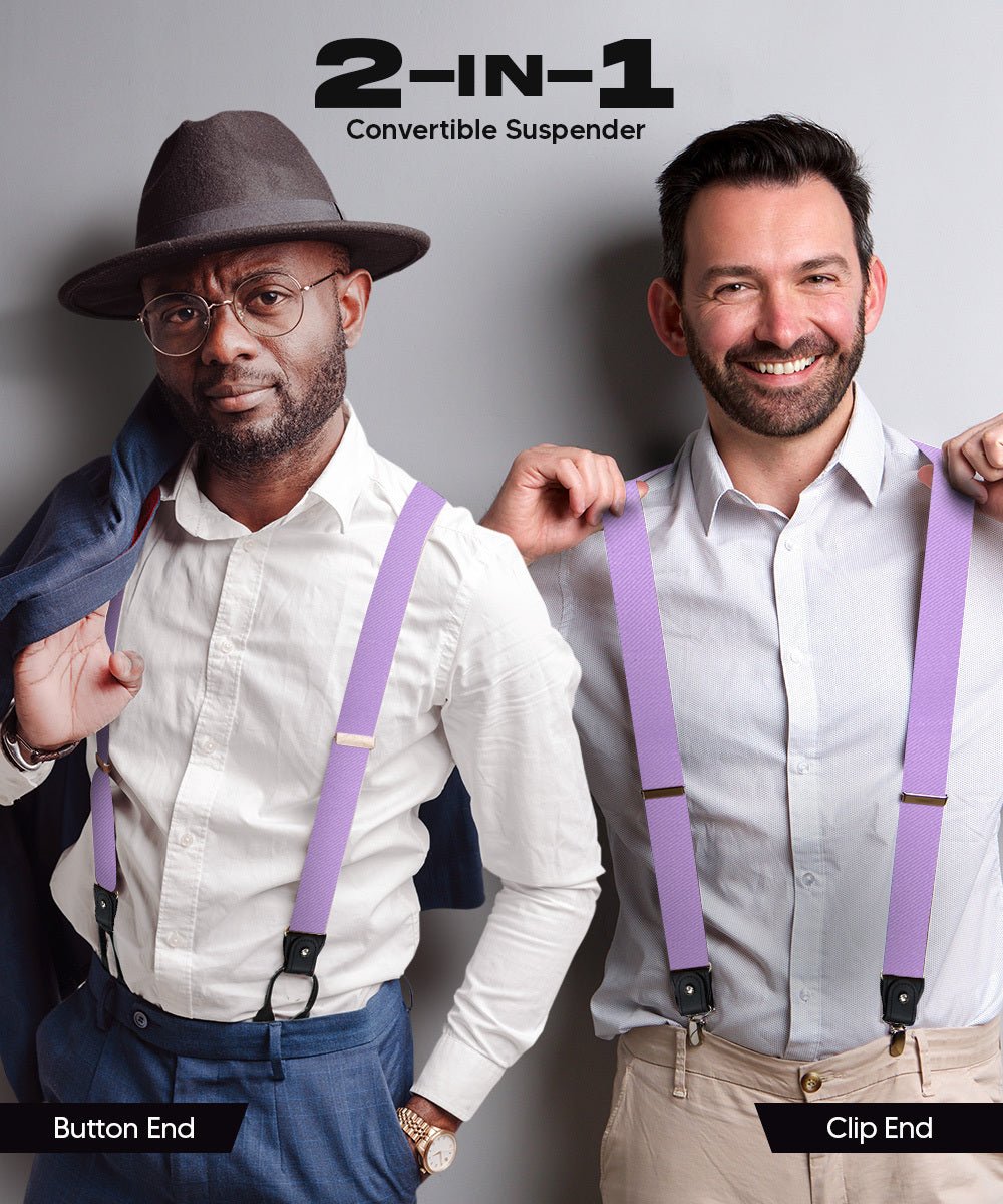 Solid Convertible Suspenders with Gold or Silver Hardware in a Box by Vittorio Farina (SUSP - CONV - SC_LAVENDER) for Independent Retail Stores by Dubal Brothers
