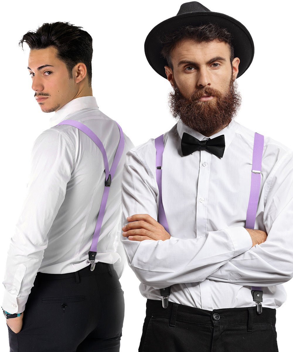 Solid Convertible Suspenders with Gold or Silver Hardware in a Box by Vittorio Farina (SUSP - CONV - SC_LAVENDER) for Independent Retail Stores by Dubal Brothers