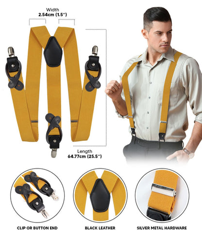 Solid Convertible Suspenders with Gold or Silver Hardware in a Box by Vittorio Farina (SUSP - CONV - SC_MUSTARD) for Independent Retail Stores by Dubal Brothers
