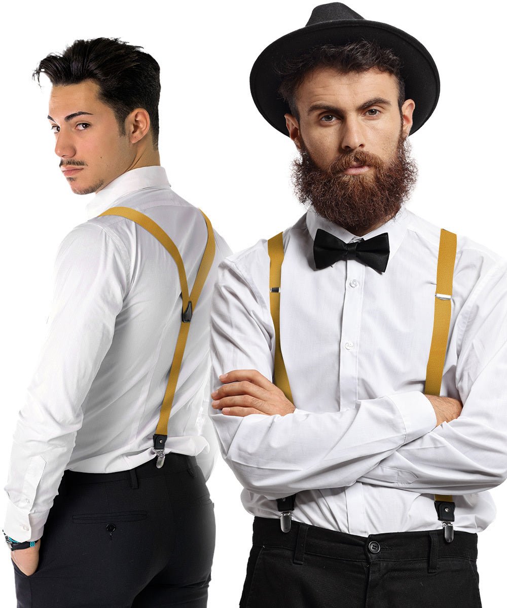 Solid Convertible Suspenders with Gold or Silver Hardware in a Box by Vittorio Farina (SUSP - CONV - SC_MUSTARD) for Independent Retail Stores by Dubal Brothers