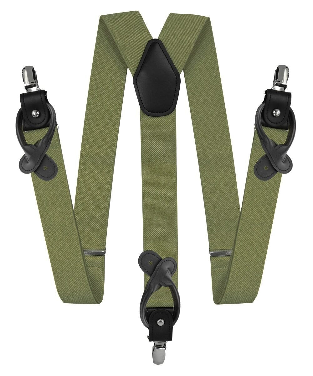 Solid Convertible Suspenders with Gold or Silver Hardware in a Box by Vittorio Farina (SUSP - CONV - SC_OLIVE) for Independent Retail Stores by Dubal Brothers