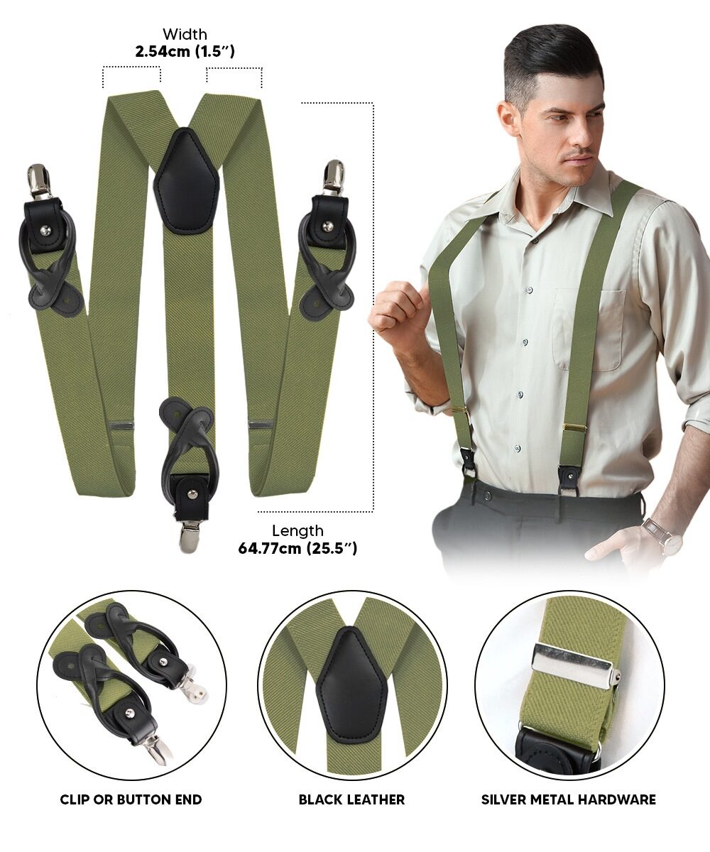 Solid Convertible Suspenders with Gold or Silver Hardware in a Box by Vittorio Farina (SUSP - CONV - SC_OLIVE) for Independent Retail Stores by Dubal Brothers