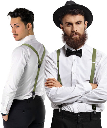 Solid Convertible Suspenders with Gold or Silver Hardware in a Box by Vittorio Farina (SUSP - CONV - SC_OLIVE) for Independent Retail Stores by Dubal Brothers