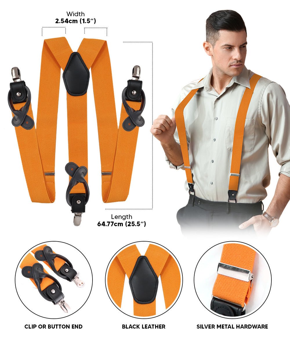 Solid Convertible Suspenders with Gold or Silver Hardware in a Box by Vittorio Farina (SUSP - CONV - SC_ORANGE) for Independent Retail Stores by Dubal Brothers