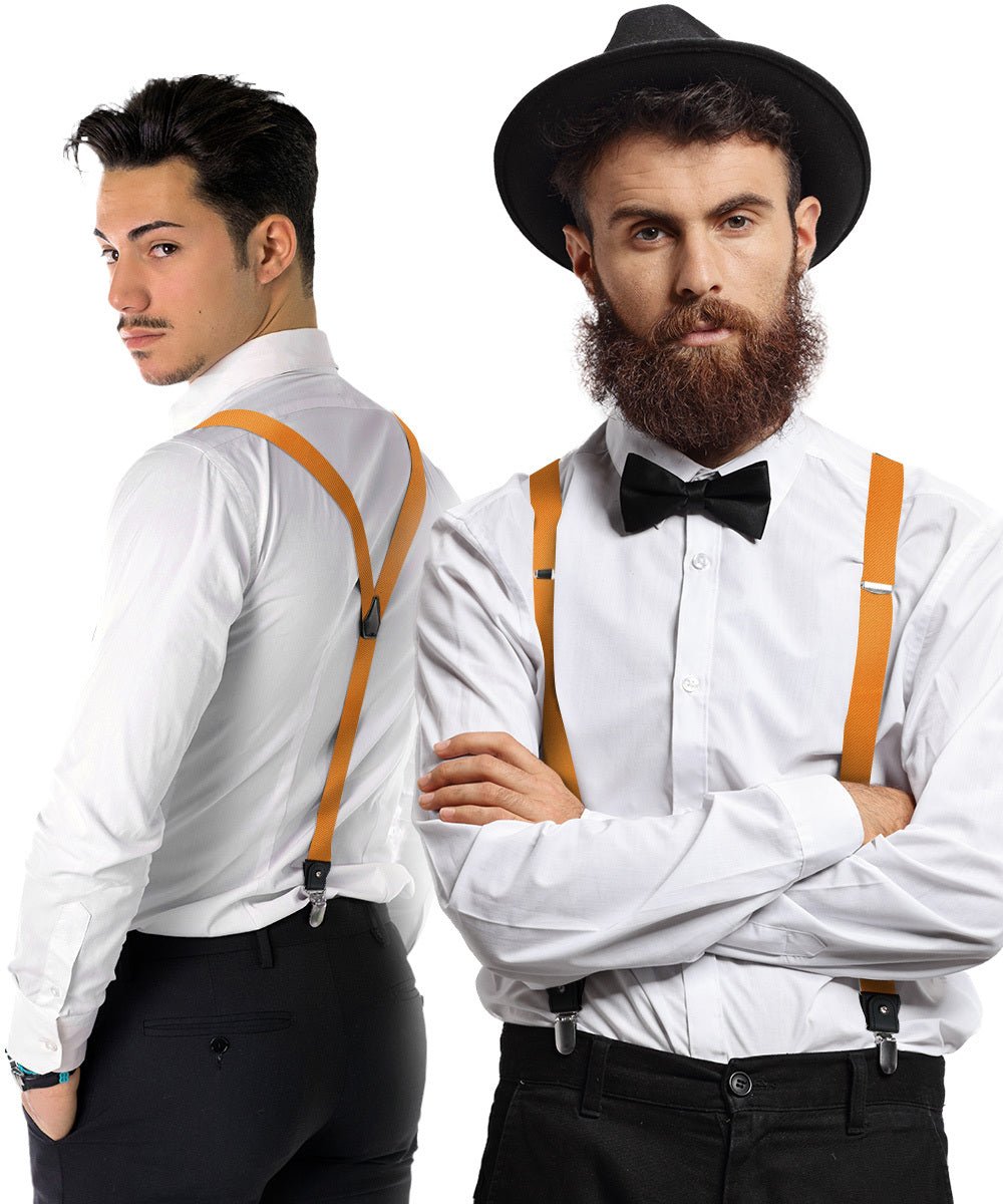 Solid Convertible Suspenders with Gold or Silver Hardware in a Box by Vittorio Farina (SUSP - CONV - SC_ORANGE) for Independent Retail Stores by Dubal Brothers