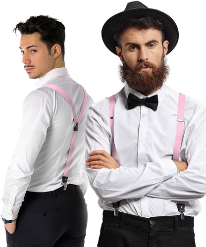 Solid Convertible Suspenders with Gold or Silver Hardware in a Box by Vittorio Farina (SUSP - CONV - SC_PINK) for Independent Retail Stores by Dubal Brothers