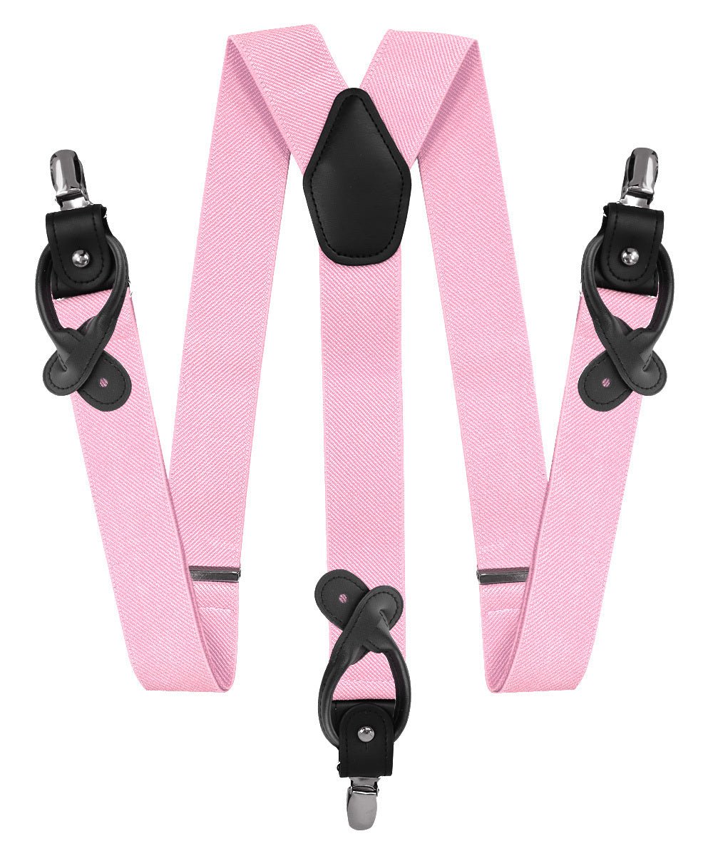 Solid Convertible Suspenders with Gold or Silver Hardware in a Box by Vittorio Farina (SUSP - CONV - SC_PINK) for Independent Retail Stores by Dubal Brothers