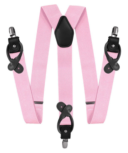 Solid Convertible Suspenders with Gold or Silver Hardware in a Box by Vittorio Farina (SUSP - CONV - SC_PINK) for Independent Retail Stores by Dubal Brothers