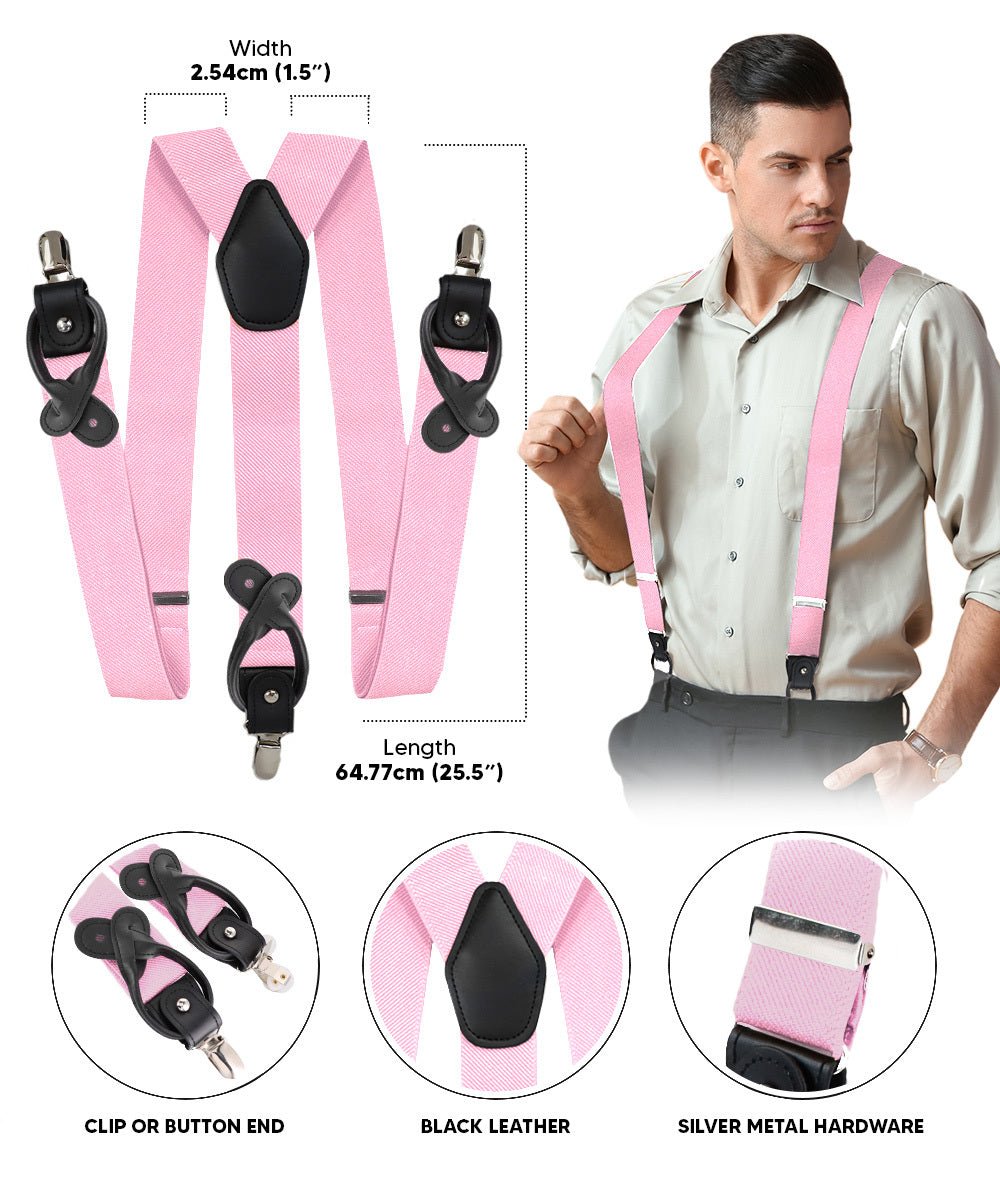 Solid Convertible Suspenders with Gold or Silver Hardware in a Box by Vittorio Farina (SUSP - CONV - SC_PINK) for Independent Retail Stores by Dubal Brothers