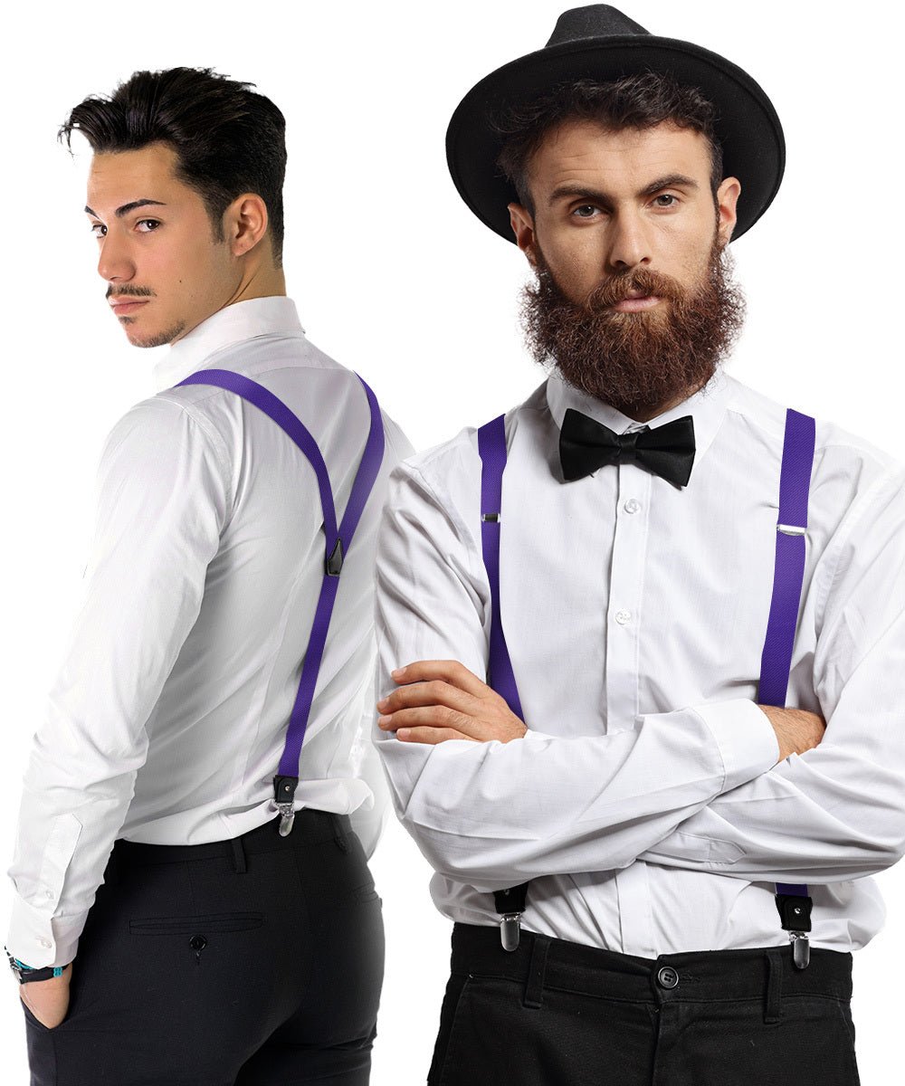 Solid Convertible Suspenders with Gold or Silver Hardware in a Box by Vittorio Farina (SUSP - CONV - SC_PURPLE) for Independent Retail Stores by Dubal Brothers