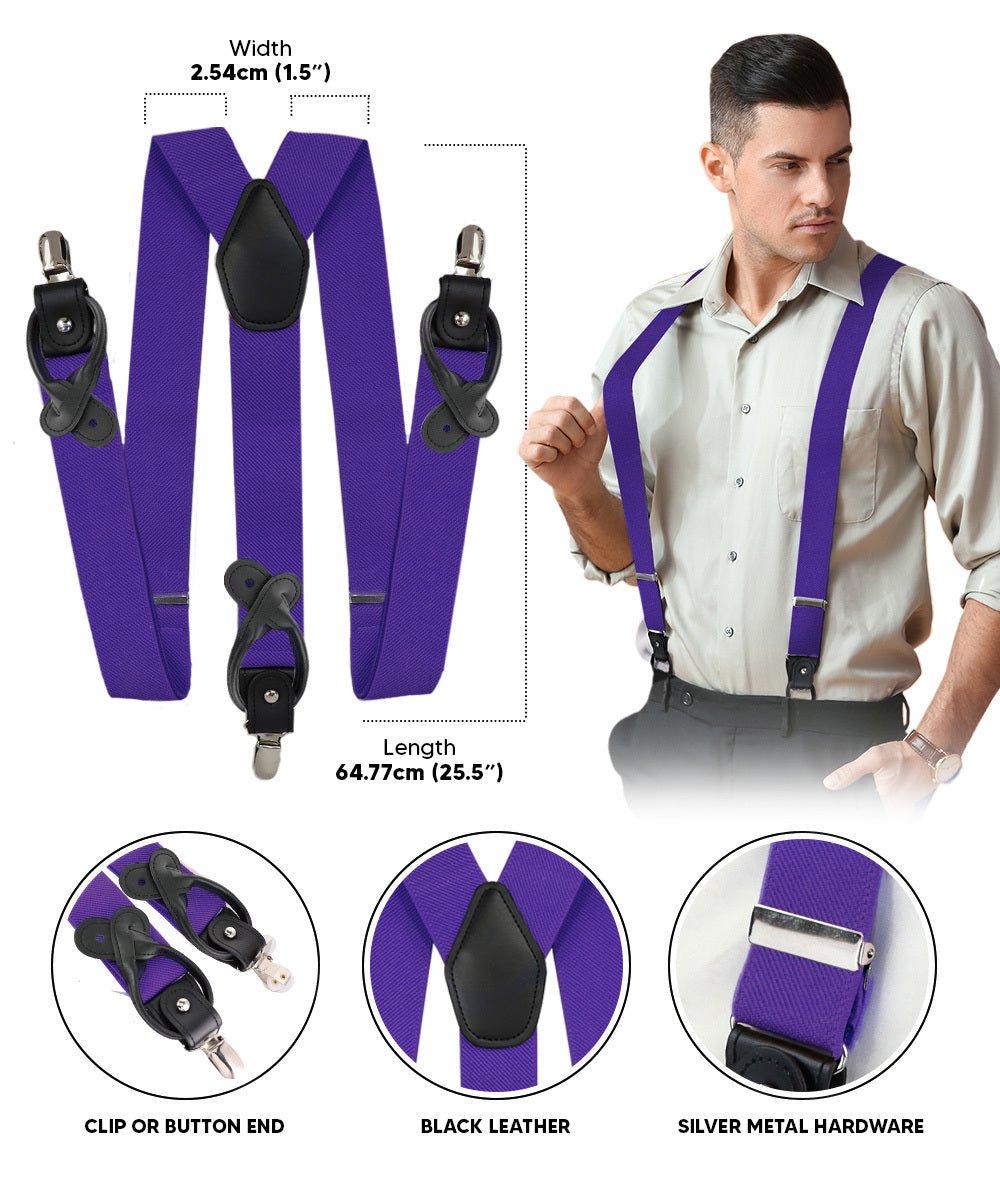 Solid Convertible Suspenders with Gold or Silver Hardware in a Box by Vittorio Farina (SUSP - CONV - SC_PURPLE) for Independent Retail Stores by Dubal Brothers